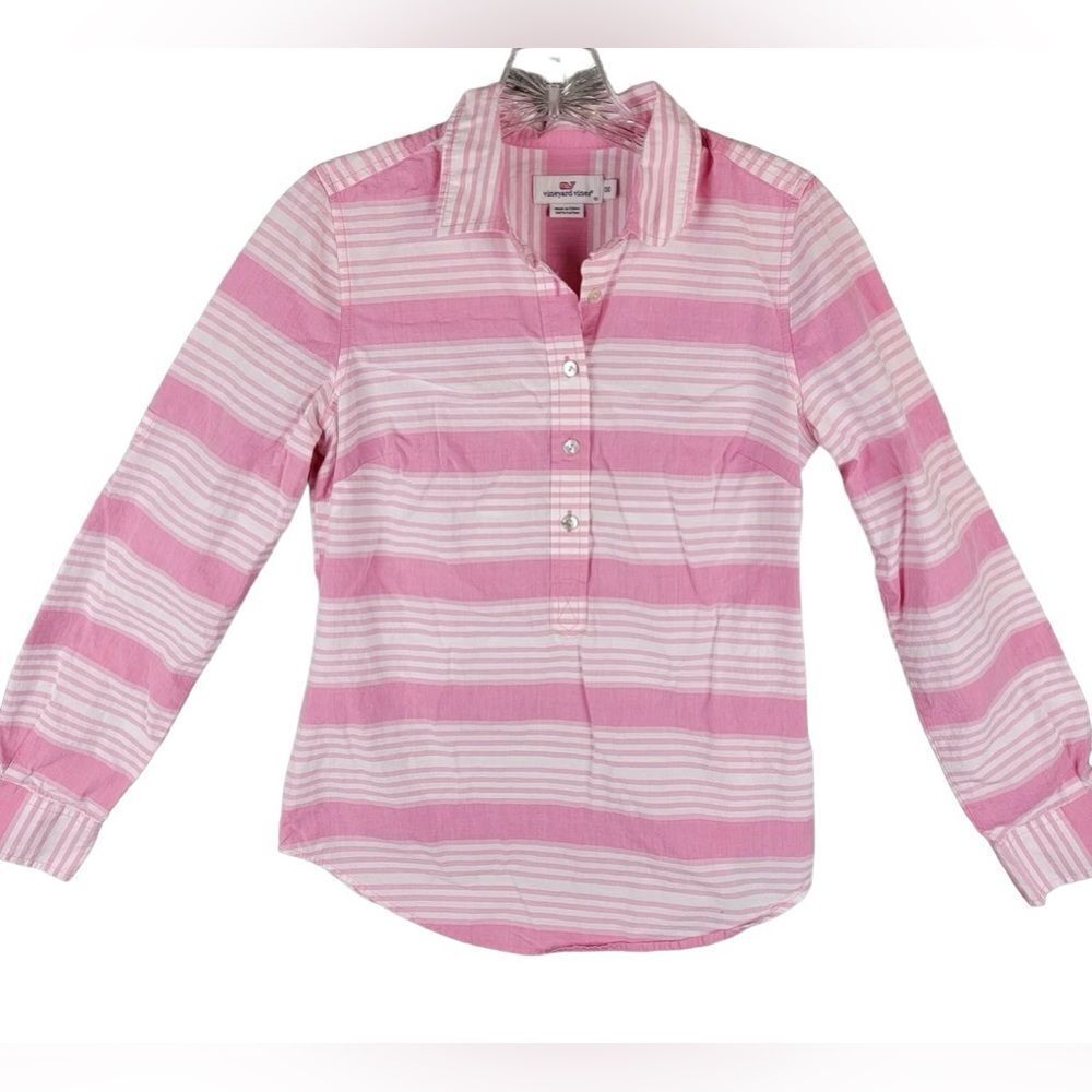 Vineyard Vines Pink & White Striped Button Down Shirt Size 0 - Picture 3 of 9